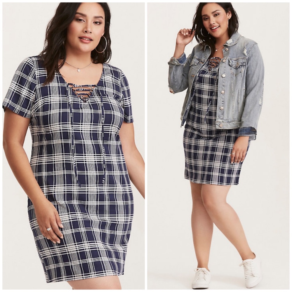 Torrid Plaid Short Sleeve Shift Dress sz 1